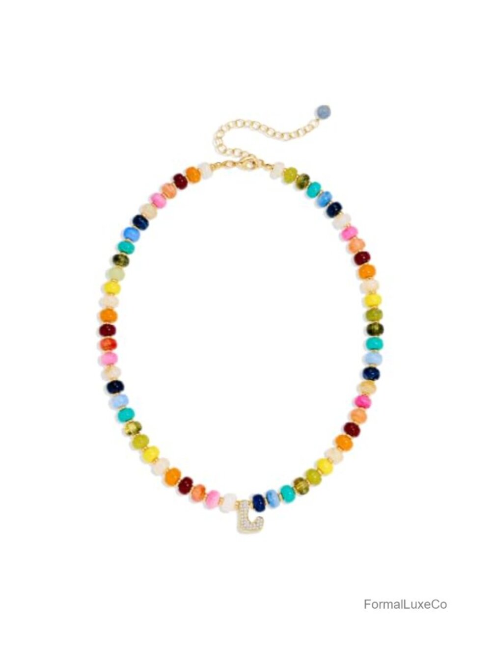 14K Gold Plated Initial Pendant Necklace with Resin Beads, Lobster Clasp